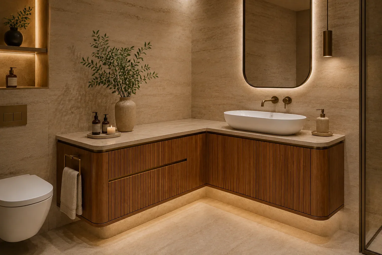 Corner Bathroom vanity by Reedify Modulars
