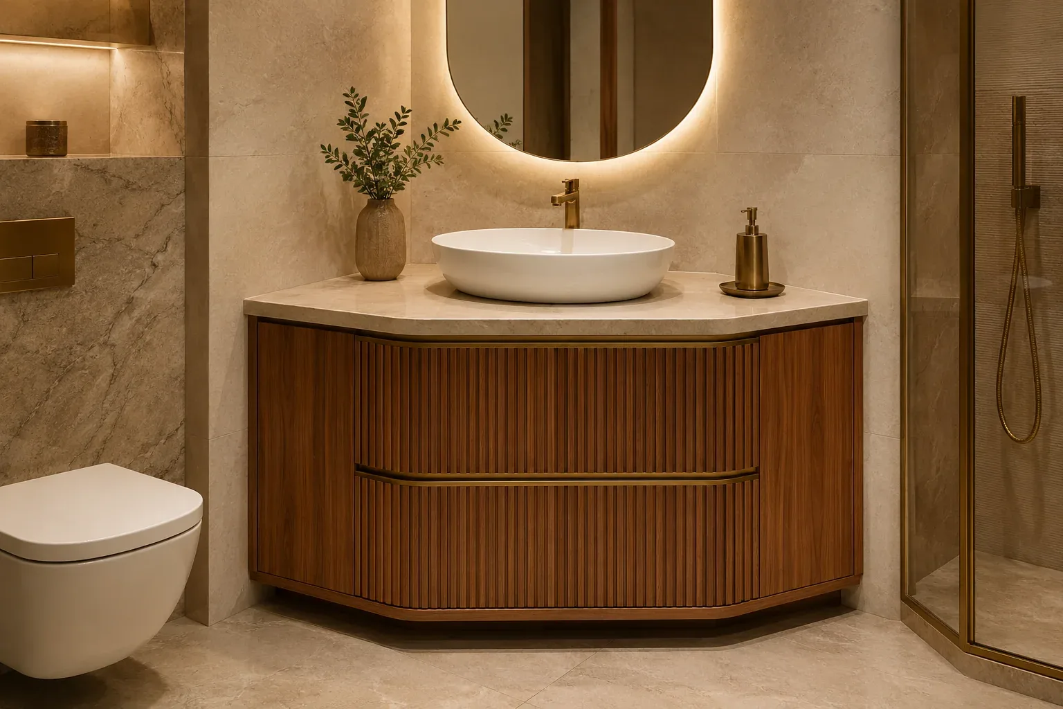 Corner Bathroom vanity by Reedify Modulars
