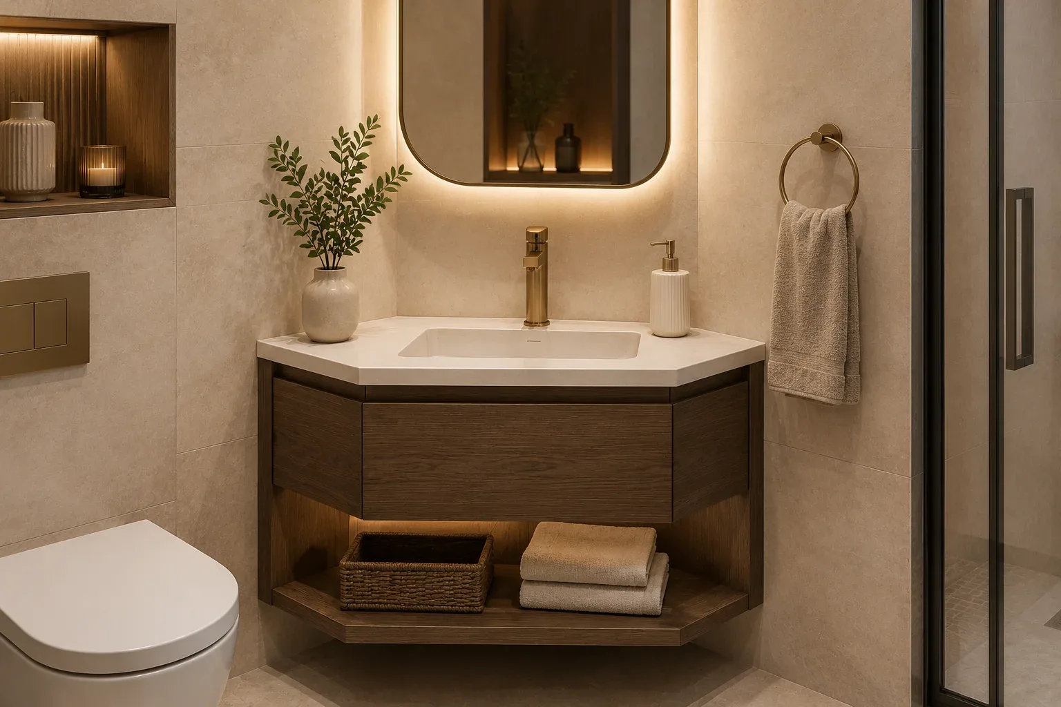 Corner Bathroom vanity by Reedify Modulars