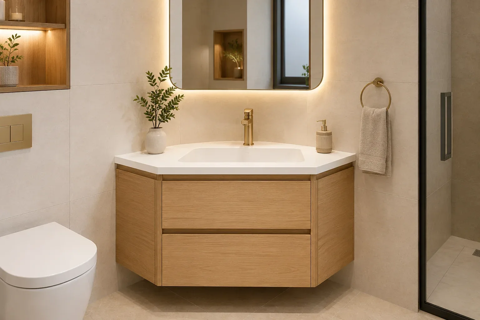 Corner Bathroom vanity by Reedify Modulars