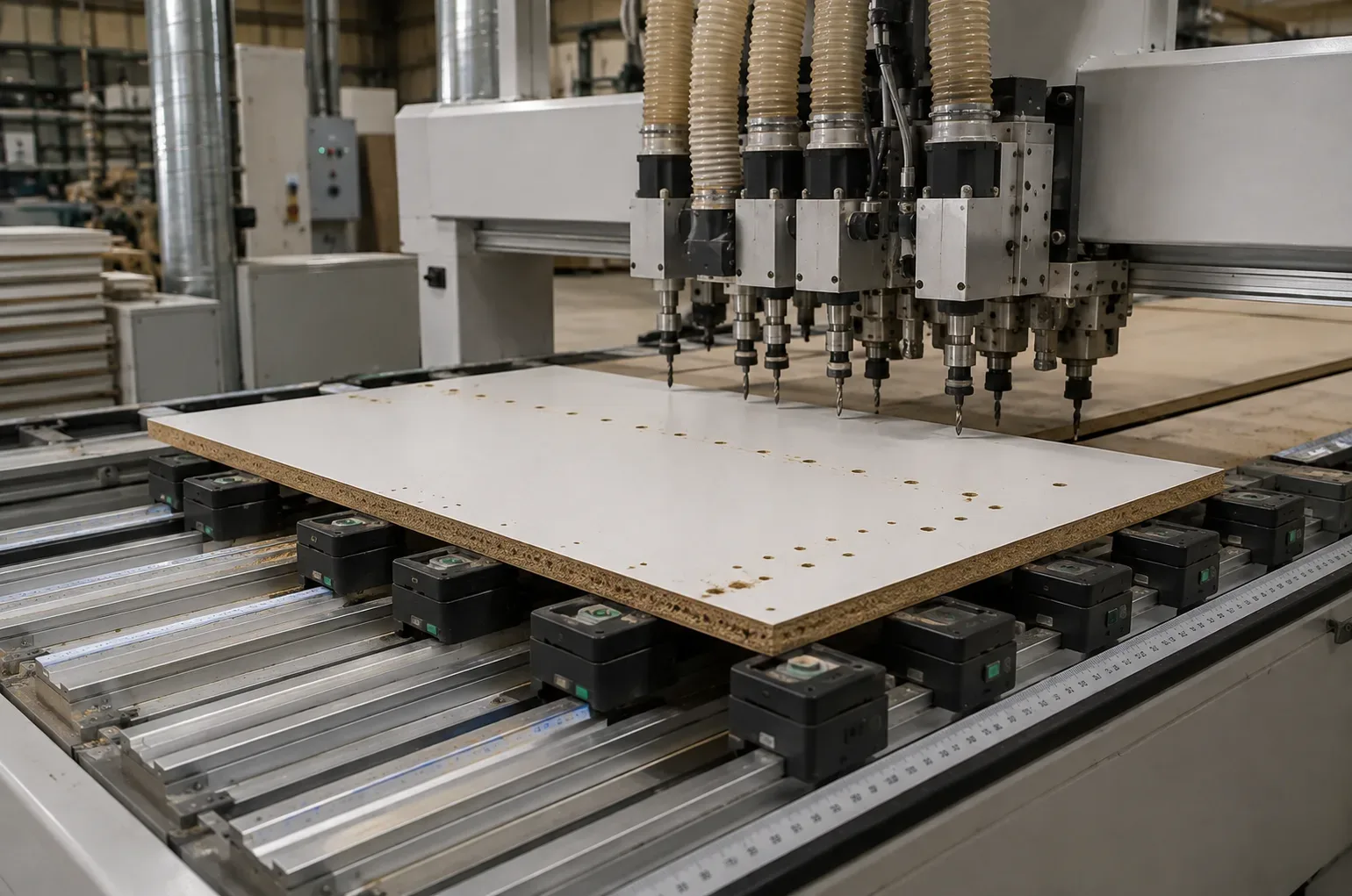 Hardware boring at the Reedify Modulars factory in Rohtak