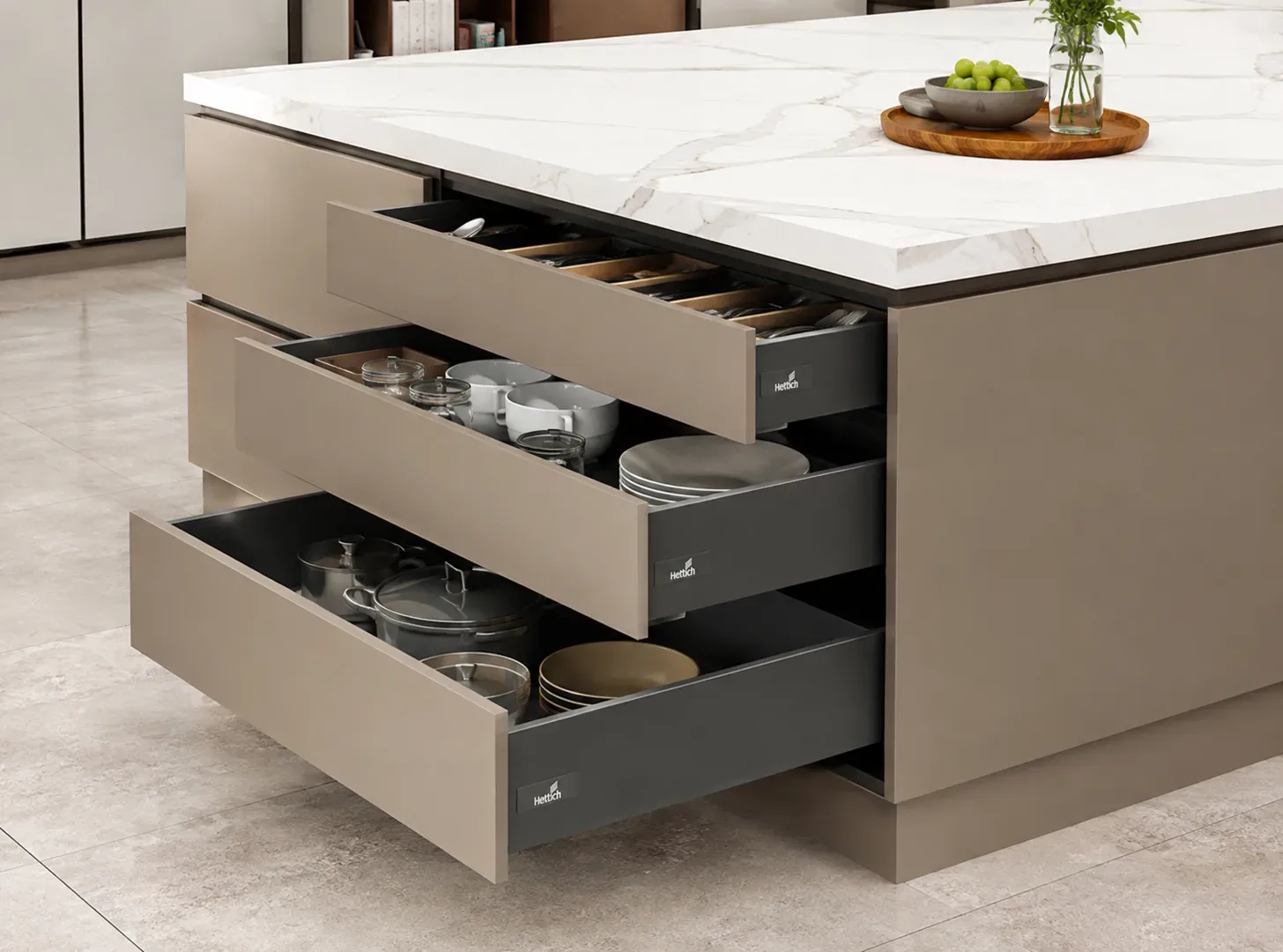 Island Base Drawers in a Island modular kitchen by Reedify Modulars