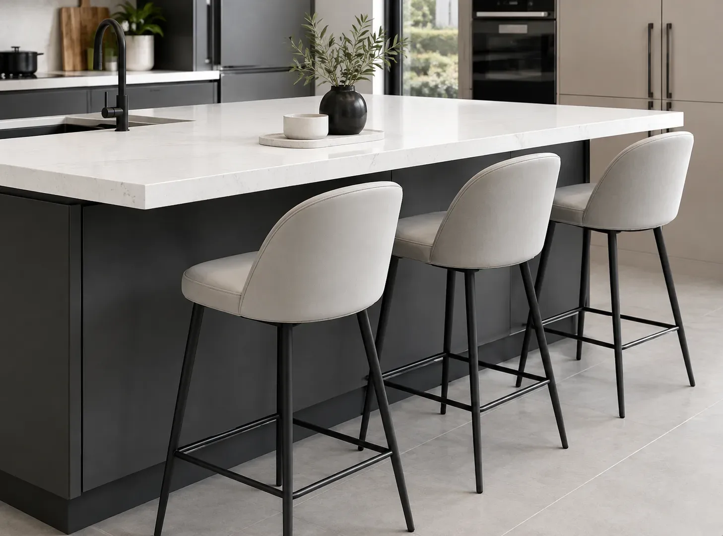 Seating Overhang in a Island modular kitchen by Reedify Modulars