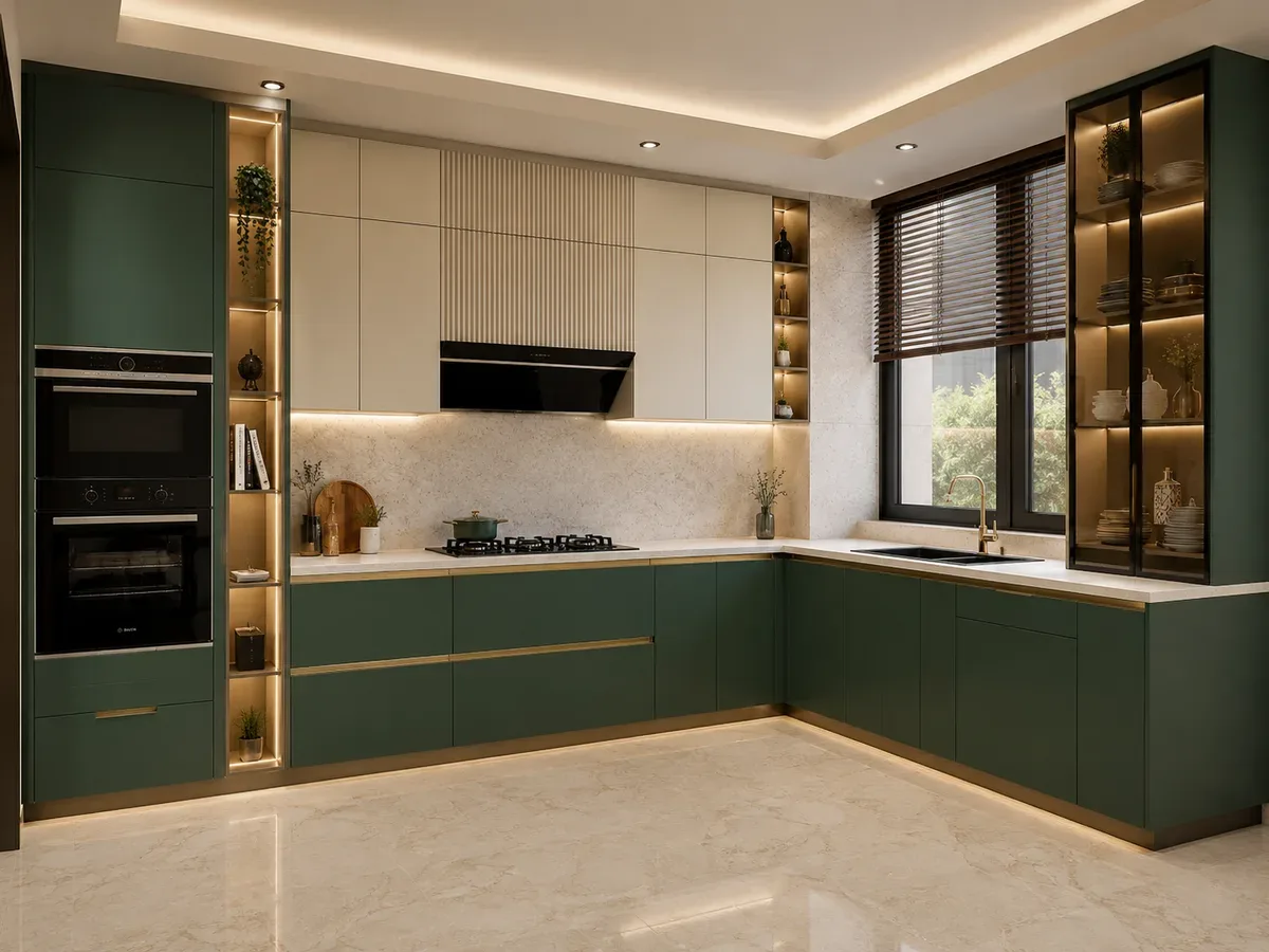 L-shaped kitchen — Modular Kitchen by Reedify Modulars