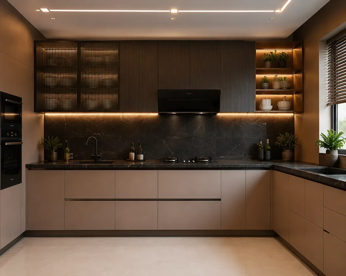 L-shaped kitchen — Modular Kitchen by Reedify Modulars