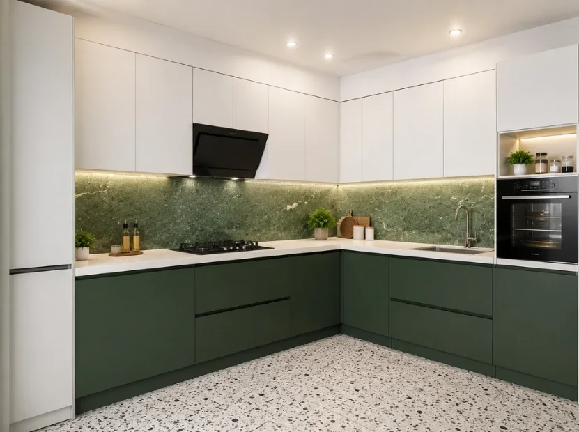 L-shaped kitchen — Modular Kitchen by Reedify Modulars