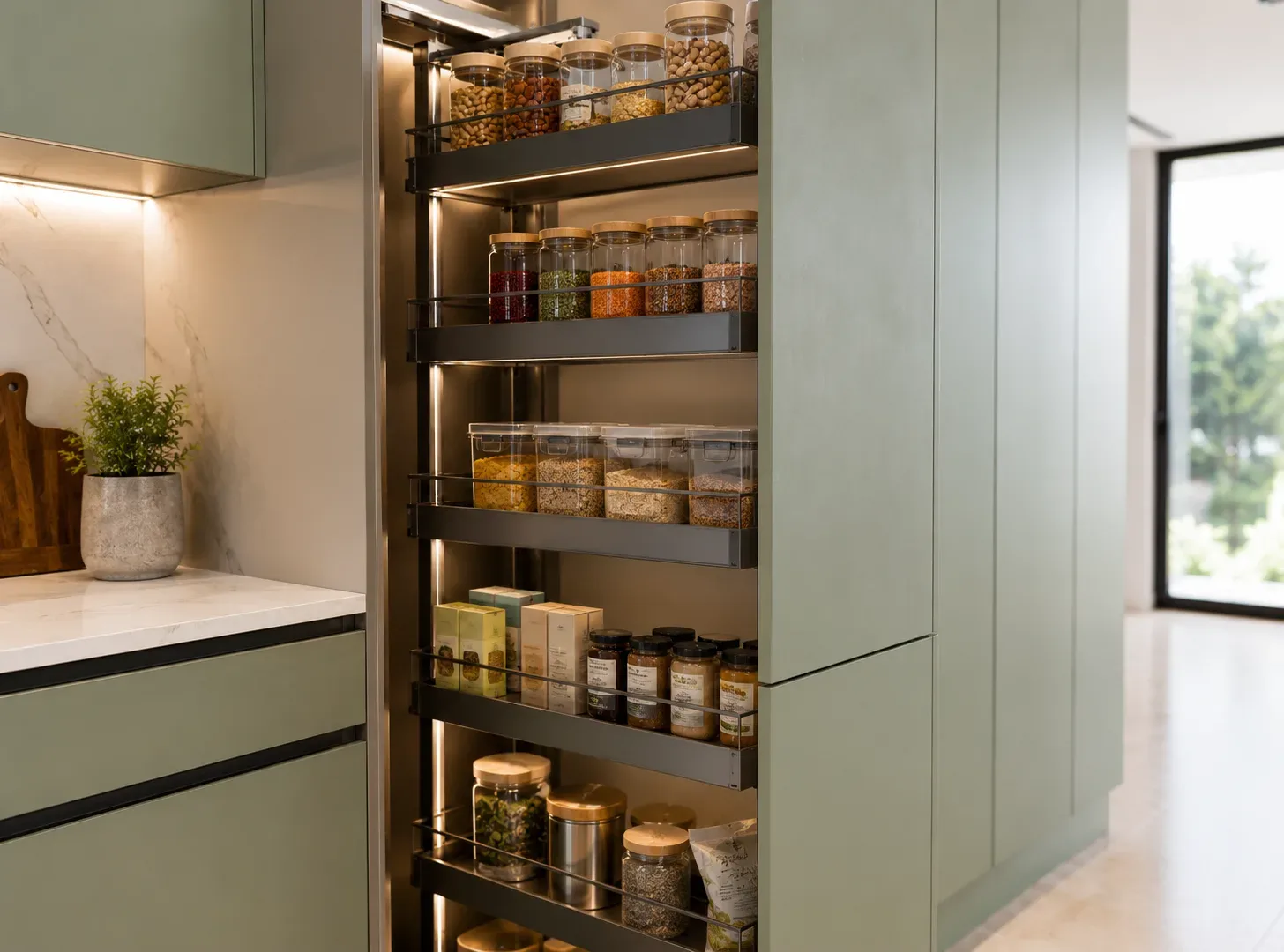 Grocery & Pantry Zone in a Parallel modular kitchen by Reedify Modulars