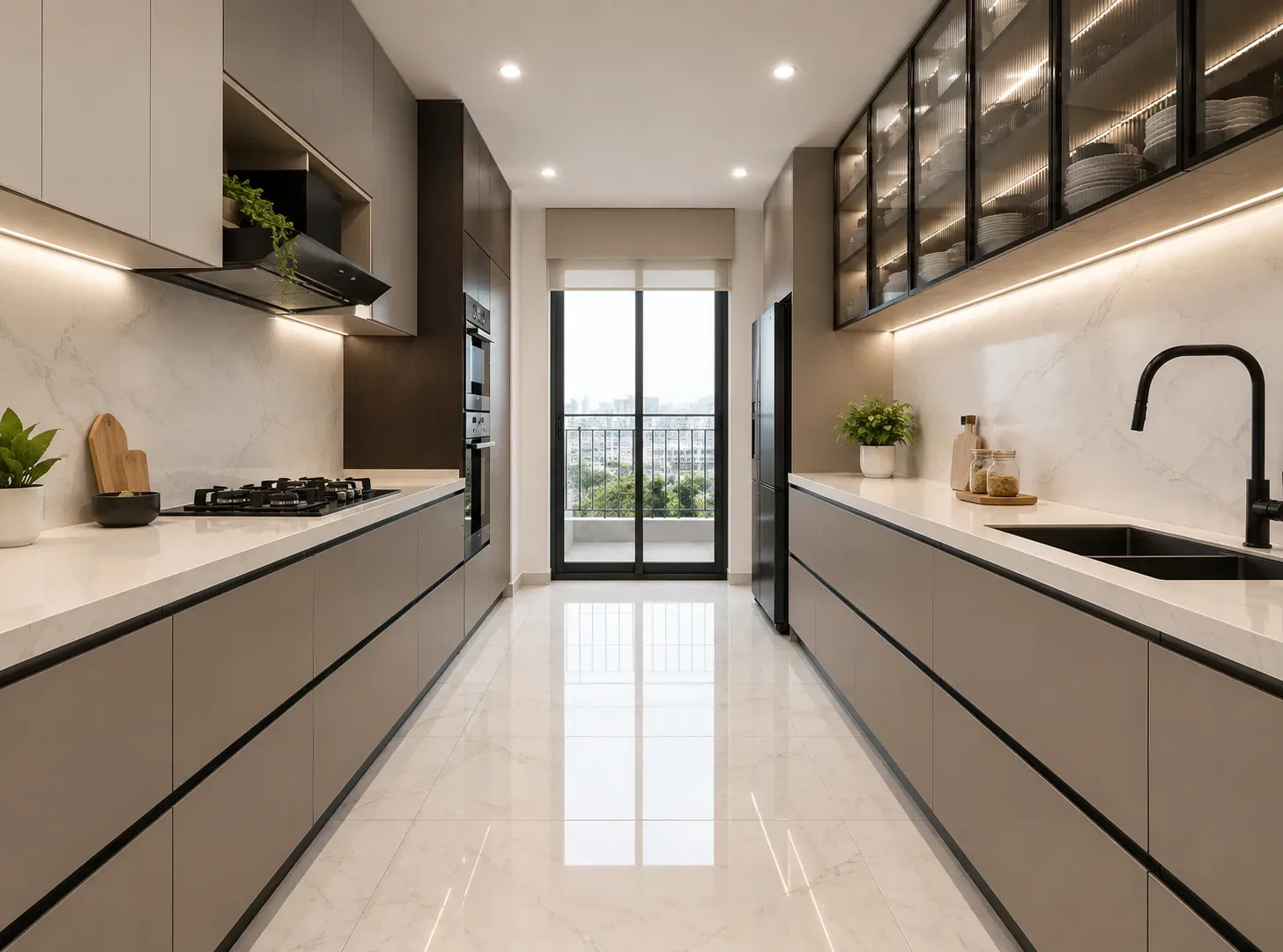 Storage-Focused Layout — Parallel modular kitchen idea by Reedify Modulars