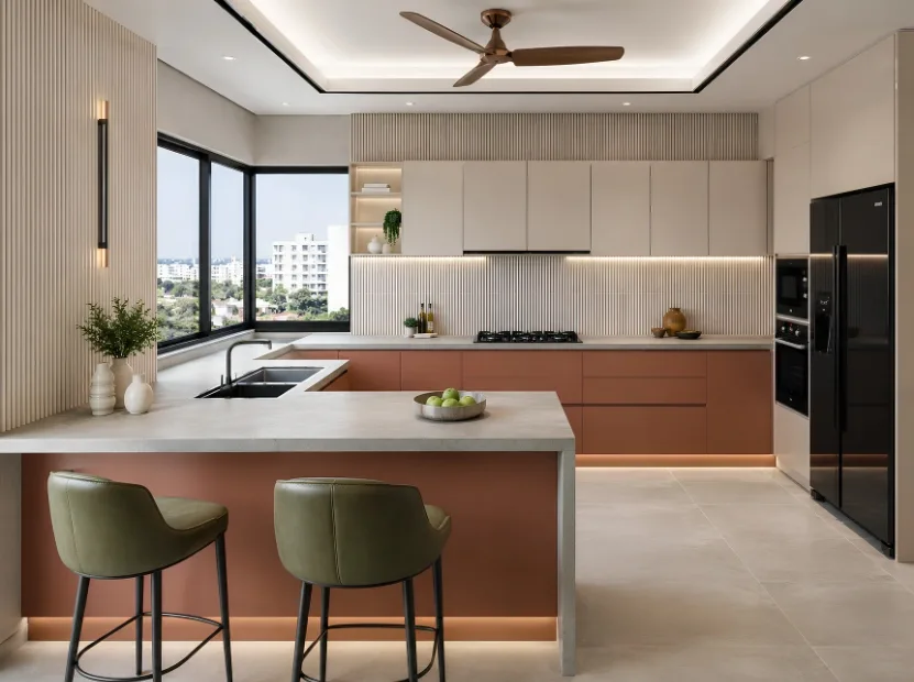 Peninsula modular kitchen by Reedify Modulars, installed in Karnal