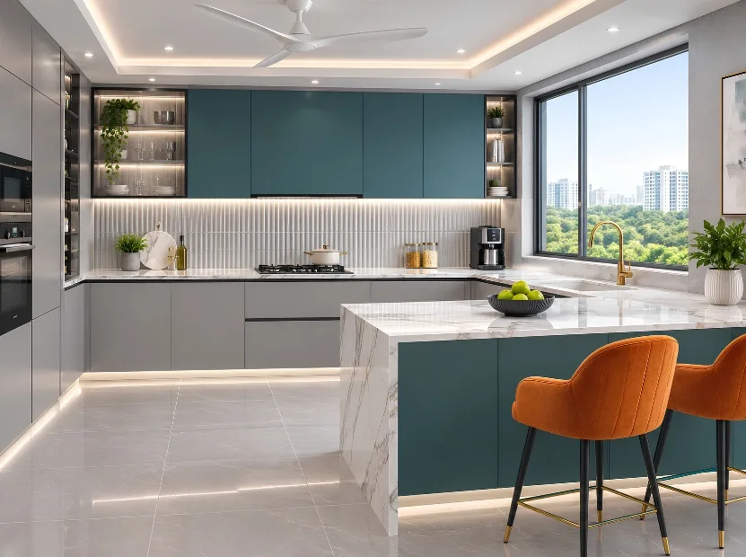 Peninsula modular kitchen by Reedify Modulars, installed in Fatehabad