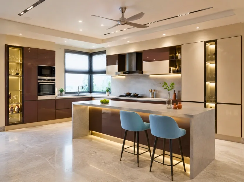 Peninsula modular kitchen by Reedify Modulars, installed in Mahendragarh