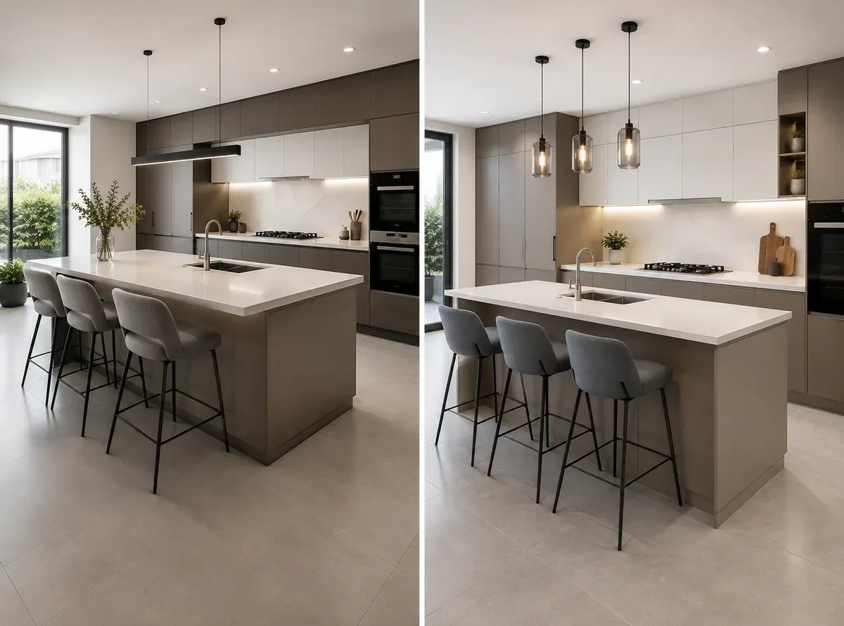 Island vs Peninsula — Peninsula modular kitchen idea by Reedify Modulars