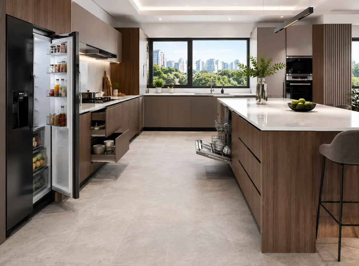 Walking Clearance — Peninsula modular kitchen idea by Reedify Modulars