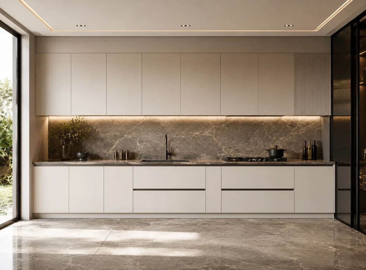Straight modular kitchen with one-wall planning by Reedify Modulars