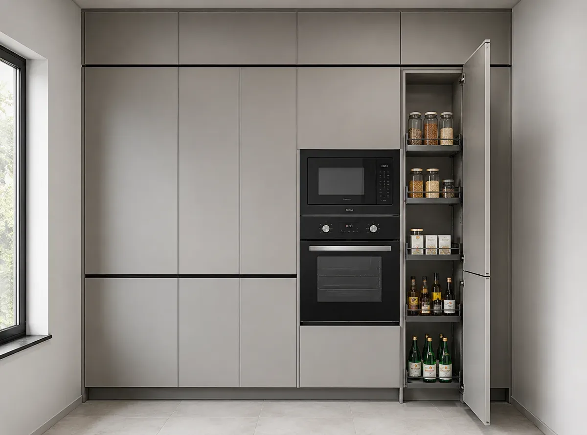 Full-Height Wall Units in a Straight modular kitchen by Reedify Modulars
