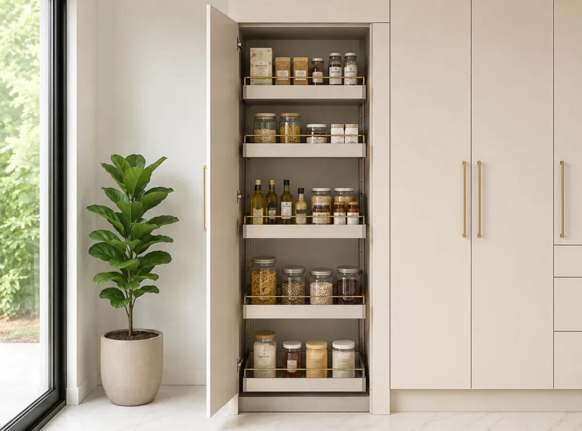 Tall Pantry Unit in a Straight modular kitchen by Reedify Modulars