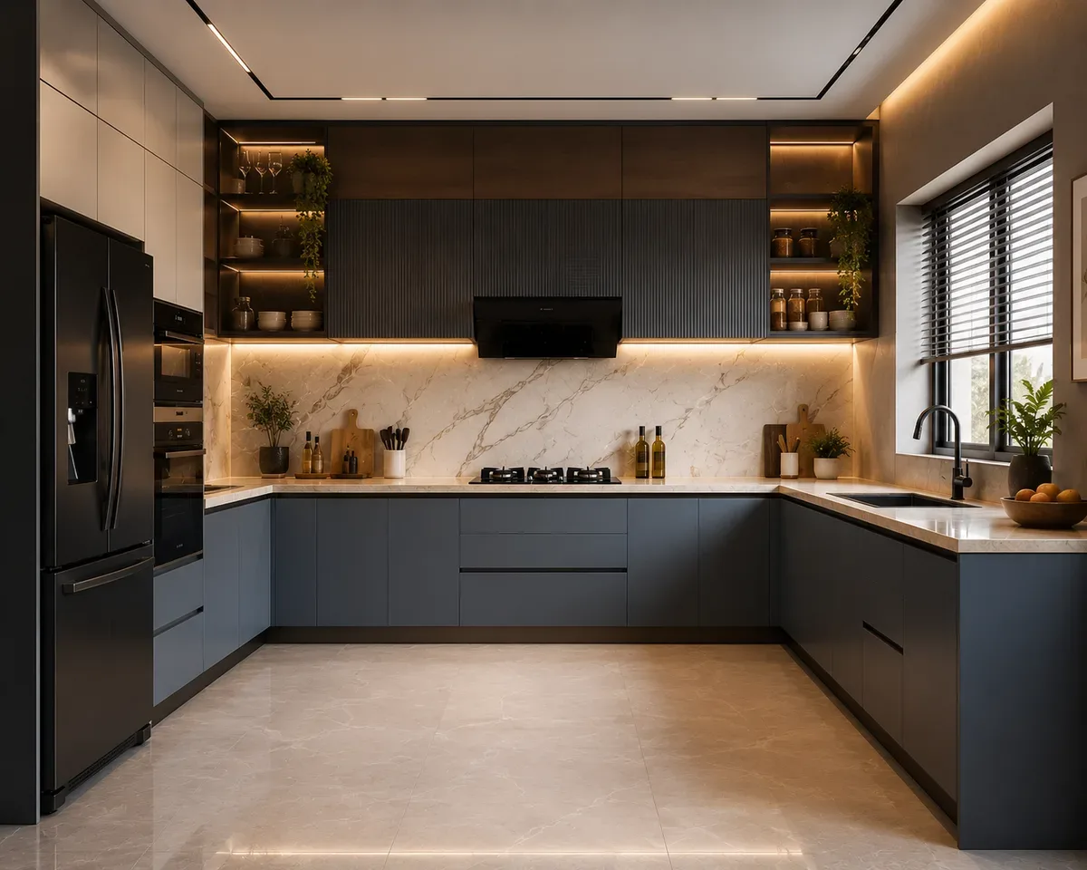 U-shaped modular kitchen by Reedify Modulars