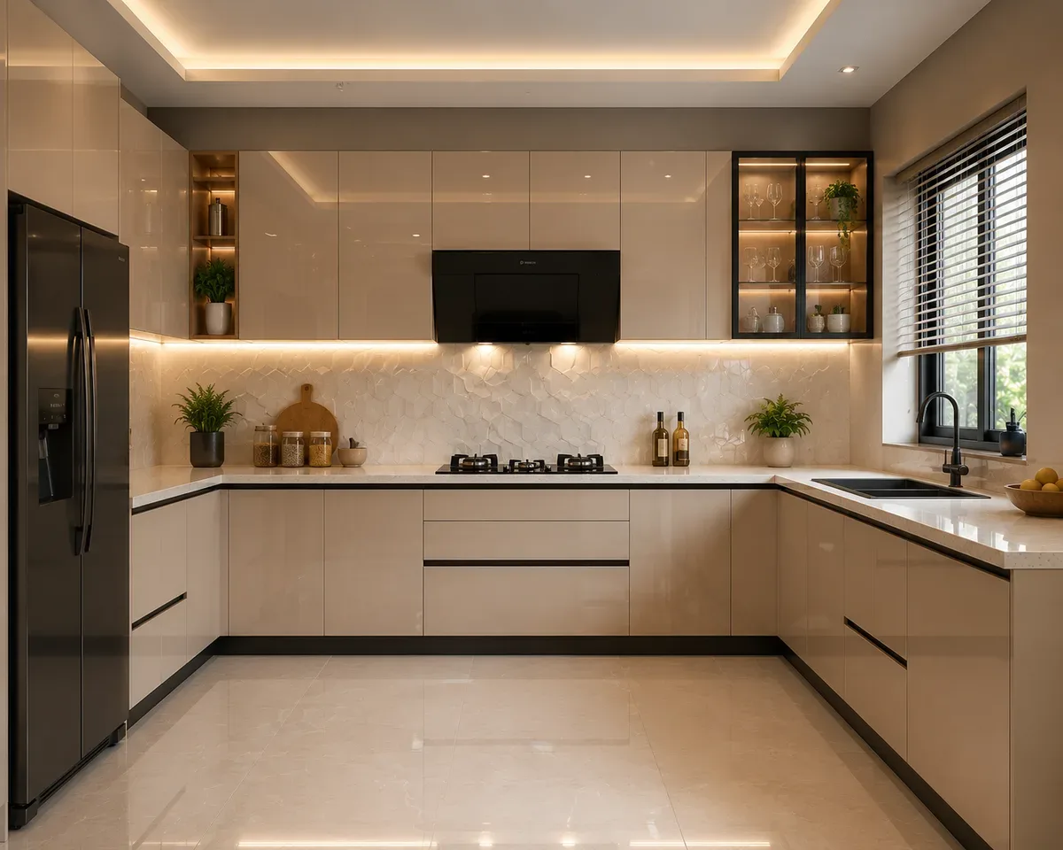 U-shaped modular kitchen by Reedify Modulars, installed in Yamunanagar