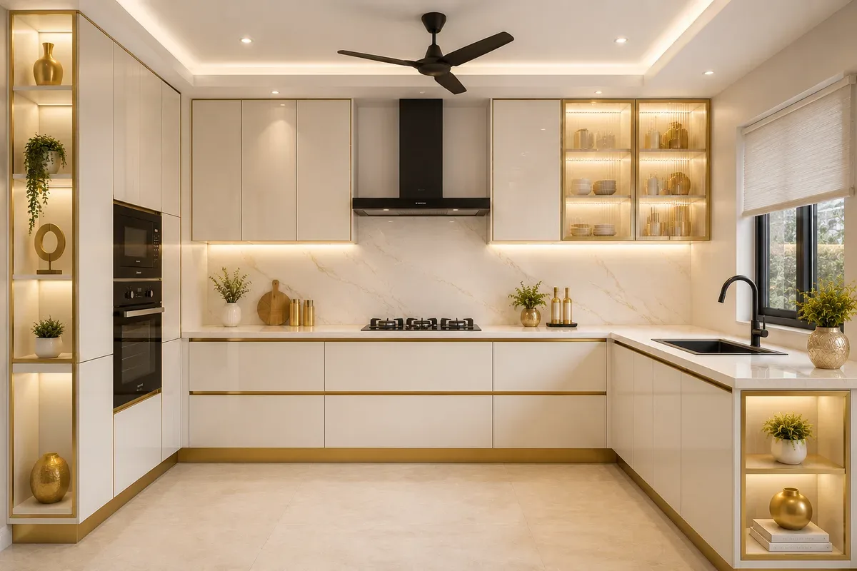 U-shaped modular kitchen by Reedify Modulars, installed in Jhajjar
