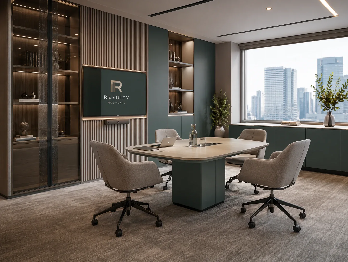 Compact meeting table for office discussions by Reedify Modulars