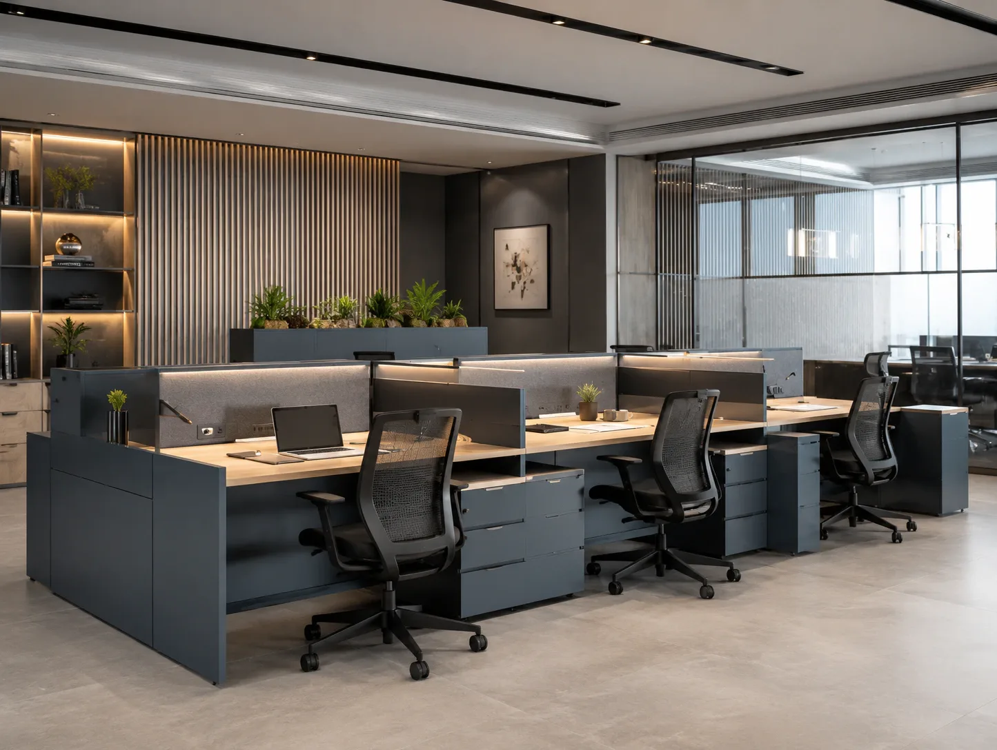Linear modular workstation for office teams by Reedify Modulars