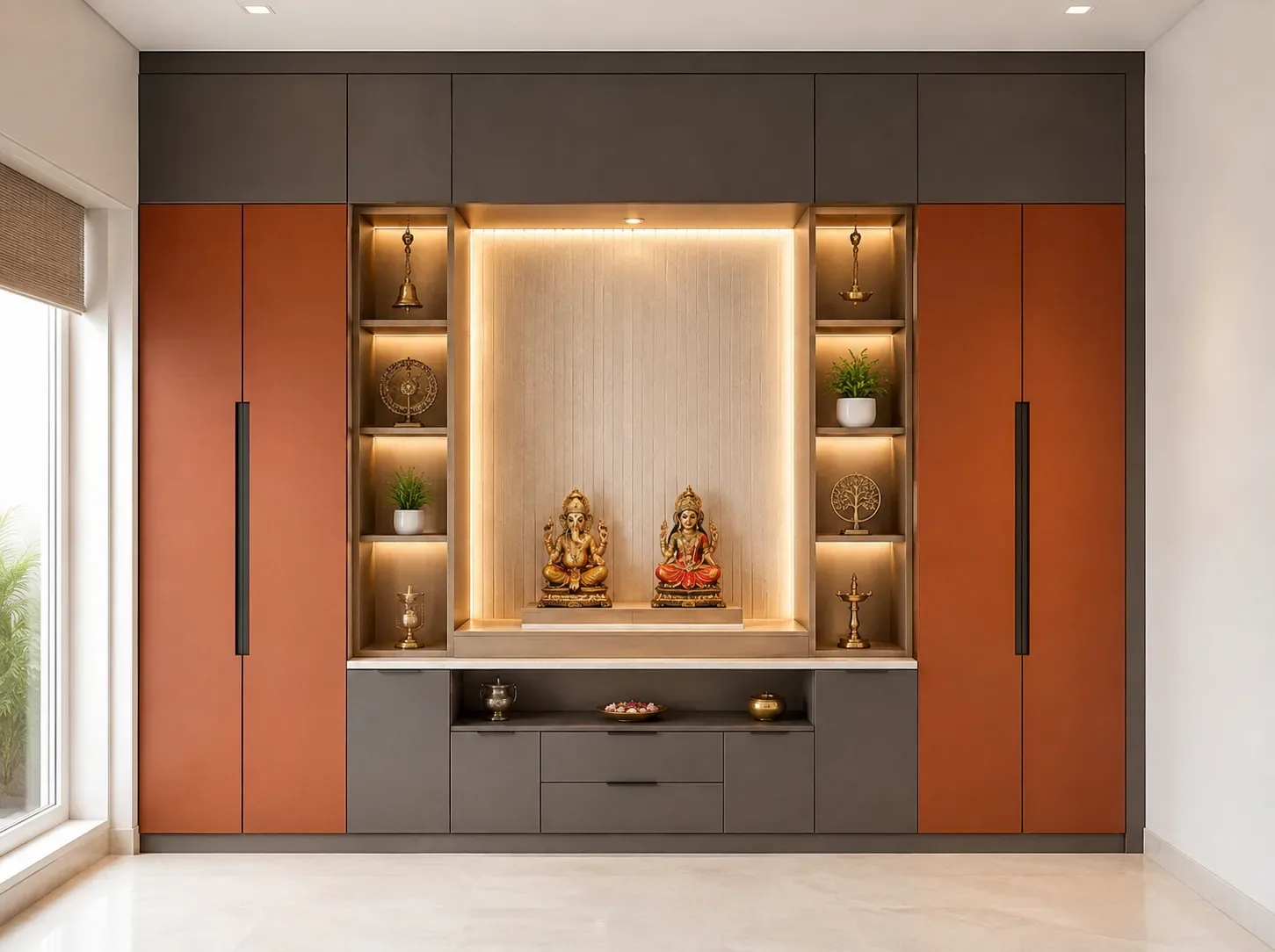 Ivory full wall pooja unit by Reedify Modulars