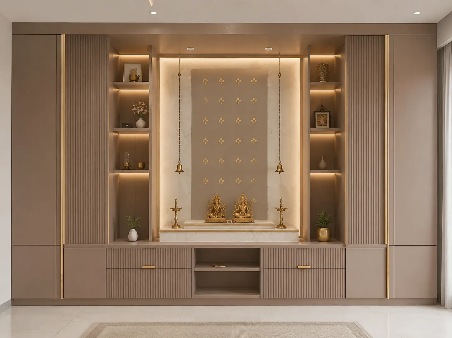 Jali full wall pooja unit by Reedify Modulars