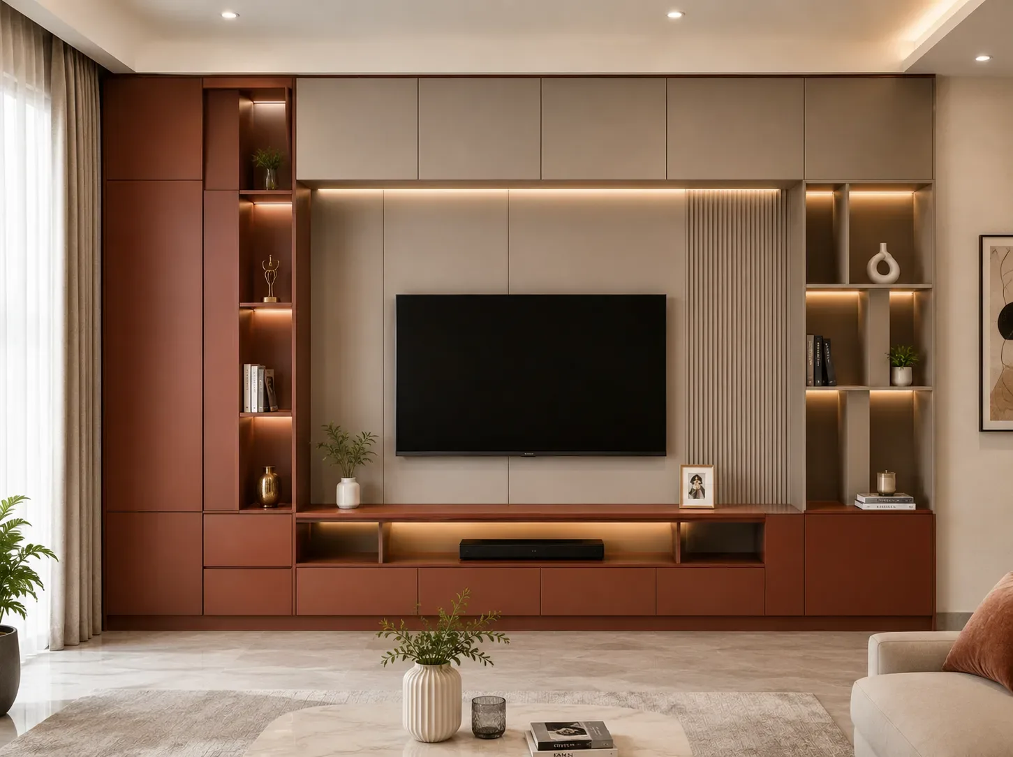 Fluted full wall media unit by Reedify Modulars