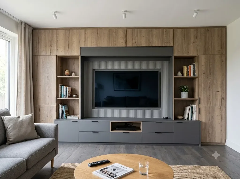 Glass full wall TV cabinet by Reedify Modulars