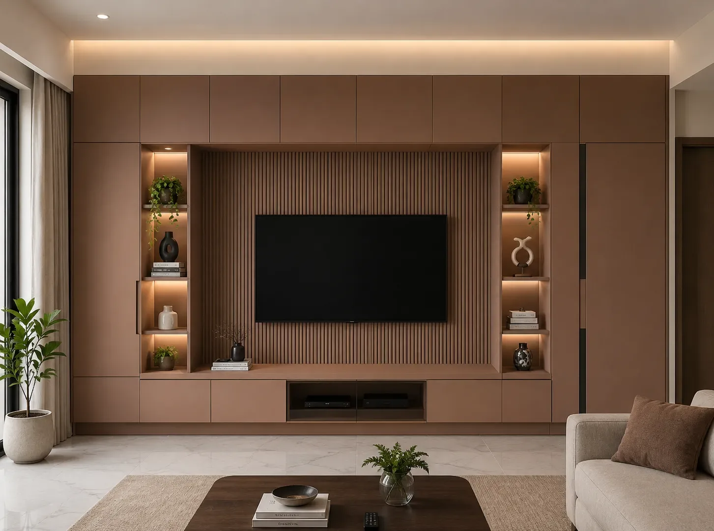 Modern full wall TV cabinet by Reedify Modulars