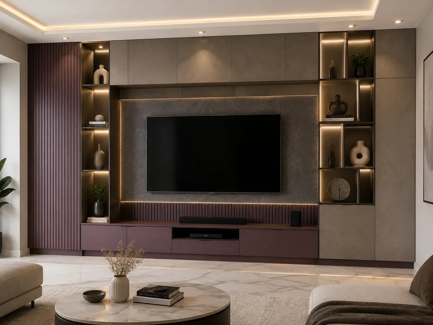 Oak full wall media cabinet by Reedify Modulars