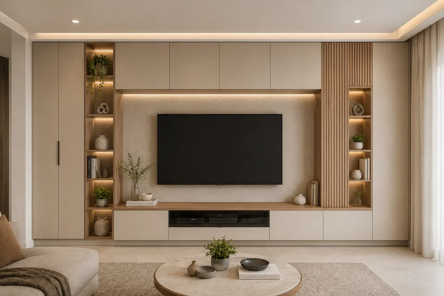 Living room TV cabinet with feature panel by Reedify Modulars