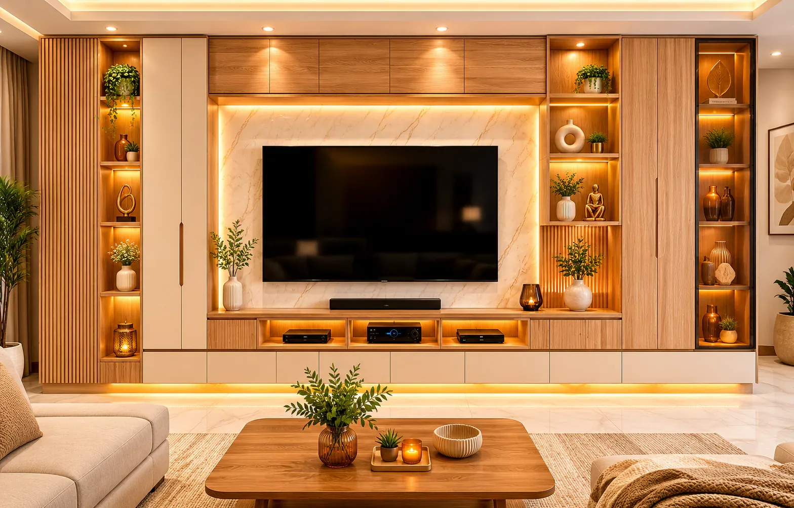 Full-wall TV cabinet feature wall by Reedify Modulars