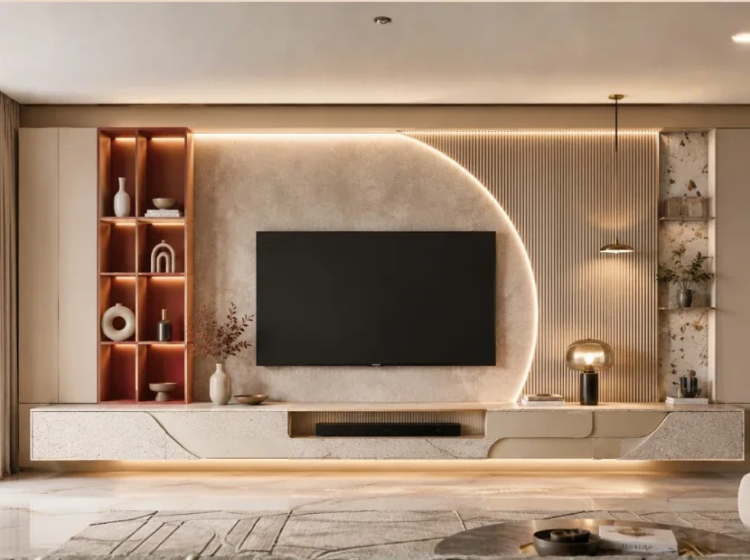Wall-mounted TV unit by Reedify Modulars
