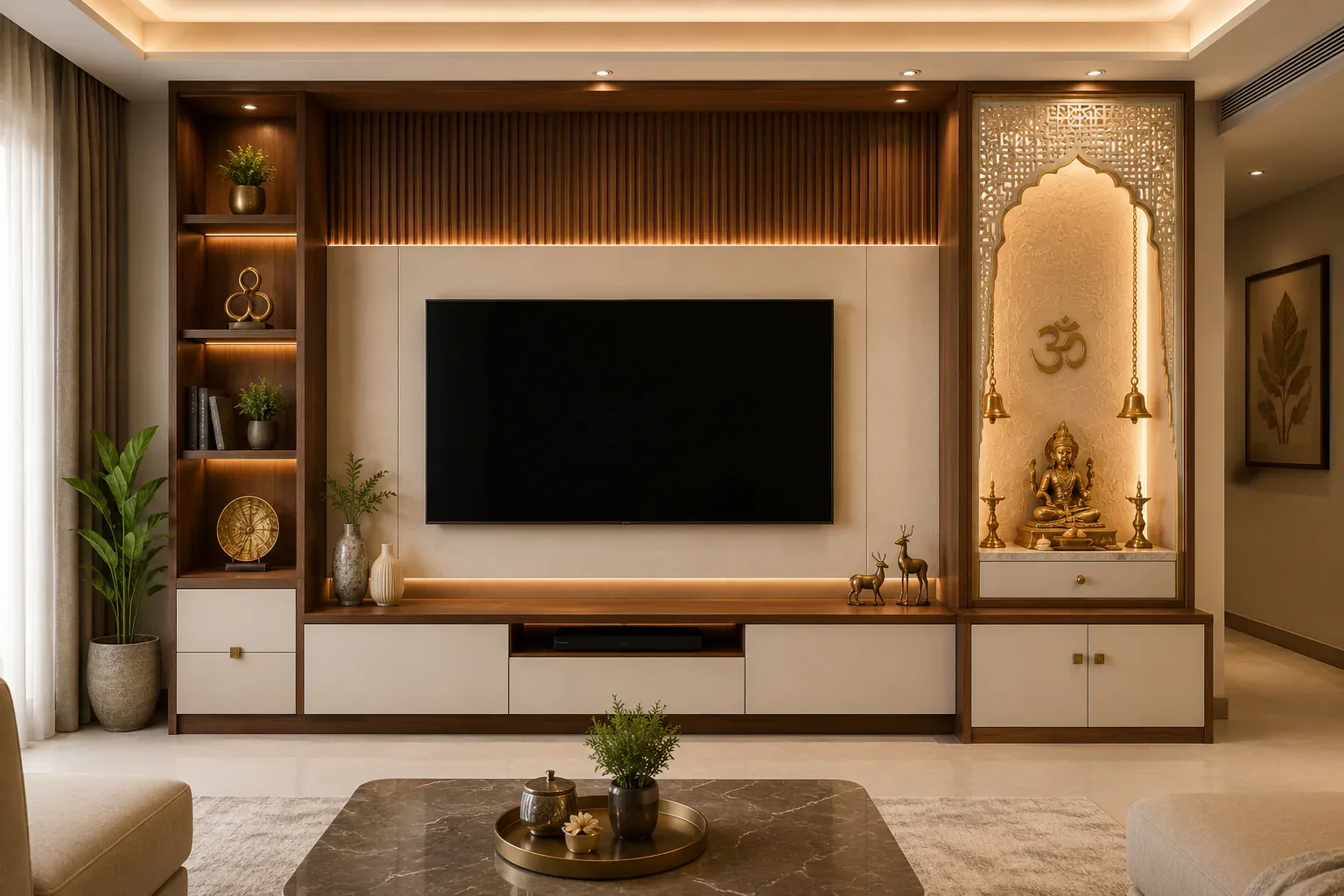 TV Unit With Pooja / Mandir Niche