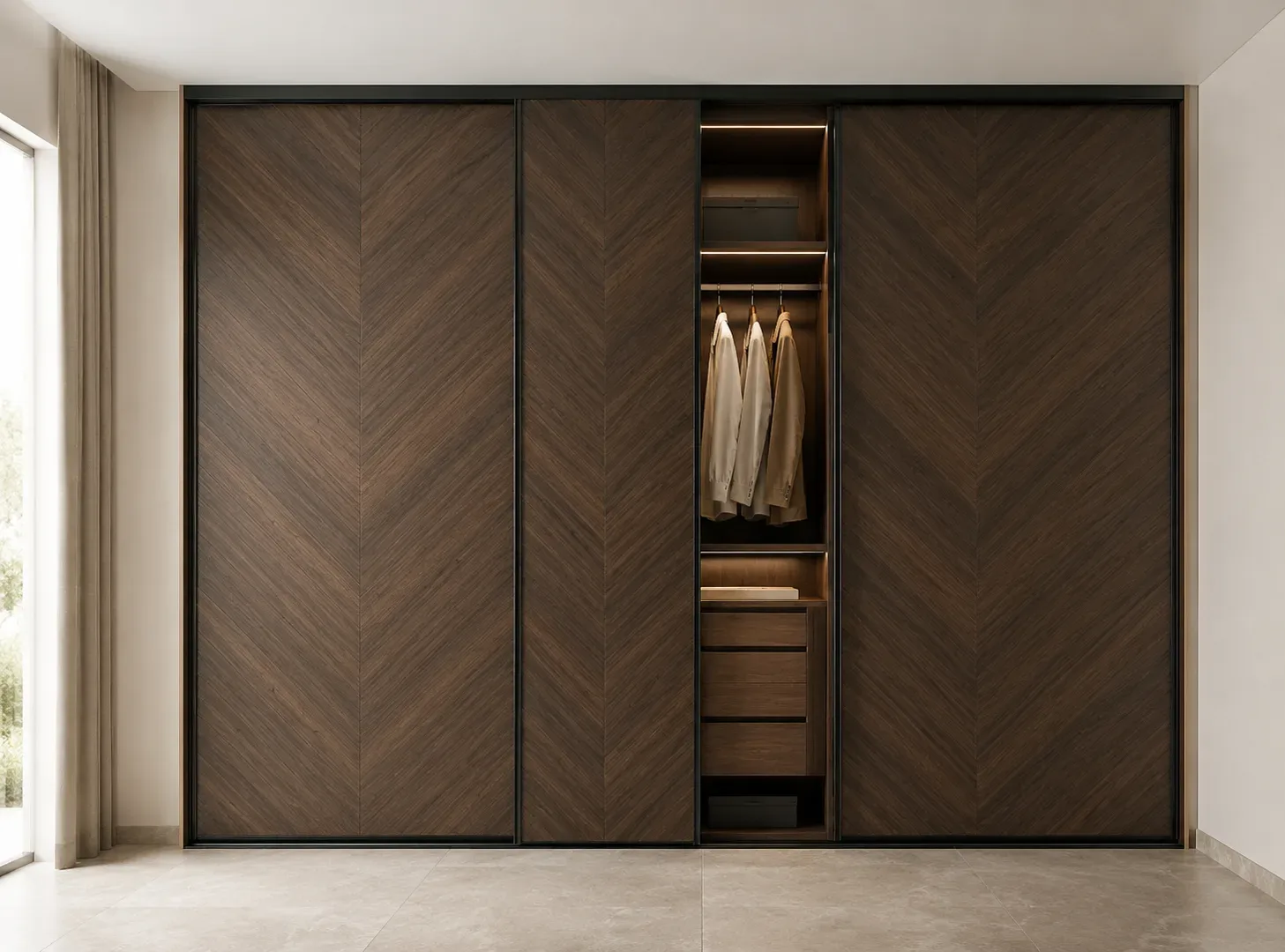 Sliding wardrobe with mirror shutter by Reedify Modulars