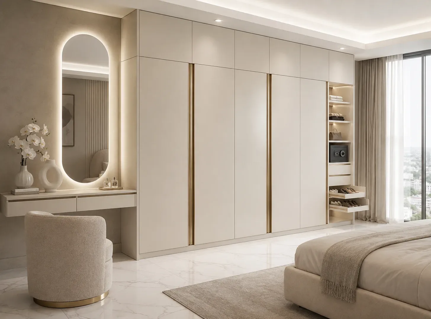 Wardrobe with full-height mirror shutter by Reedify Modulars