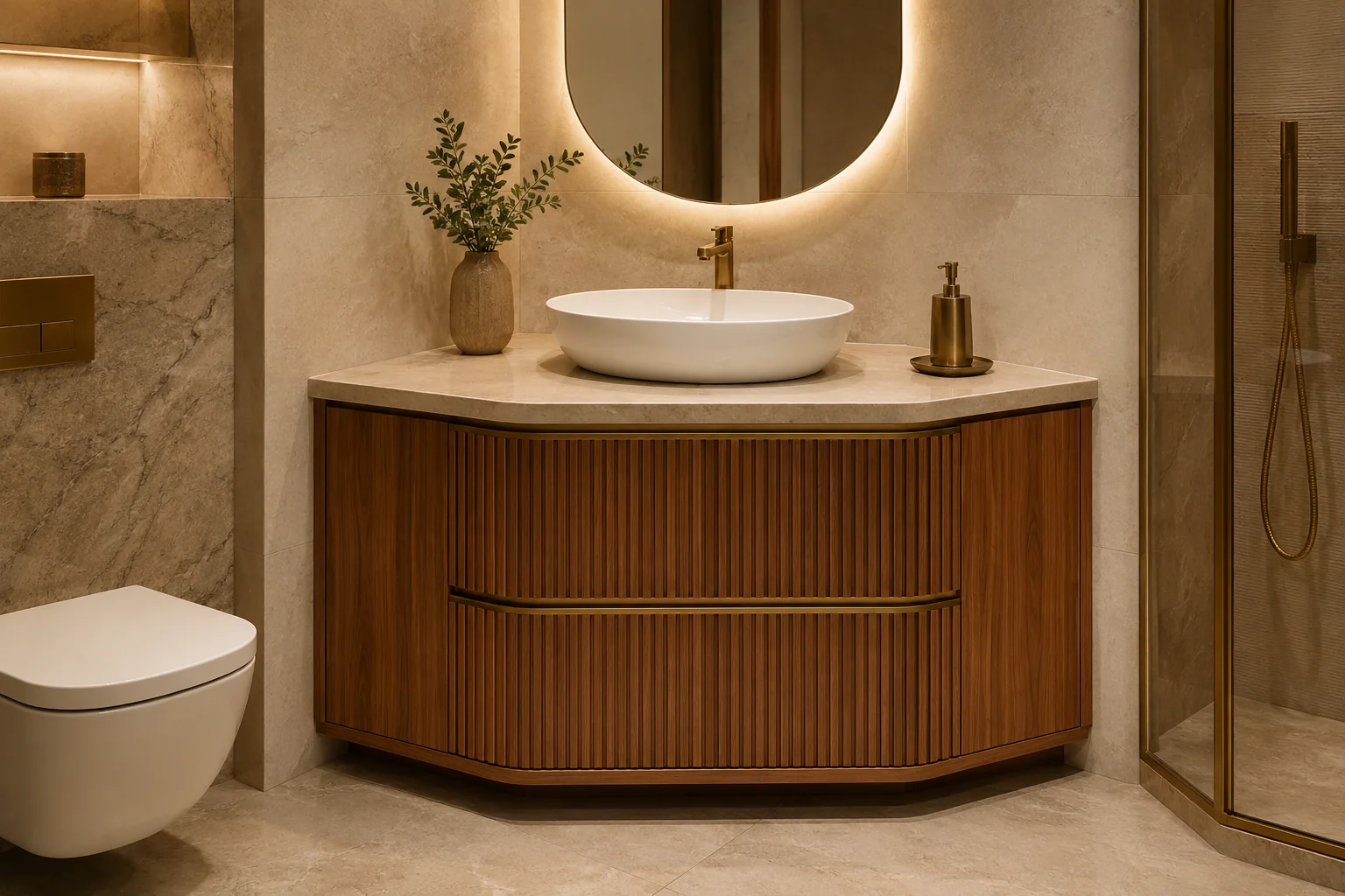 Corner bathroom vanity cabinet by Reedify Modulars Rohtak