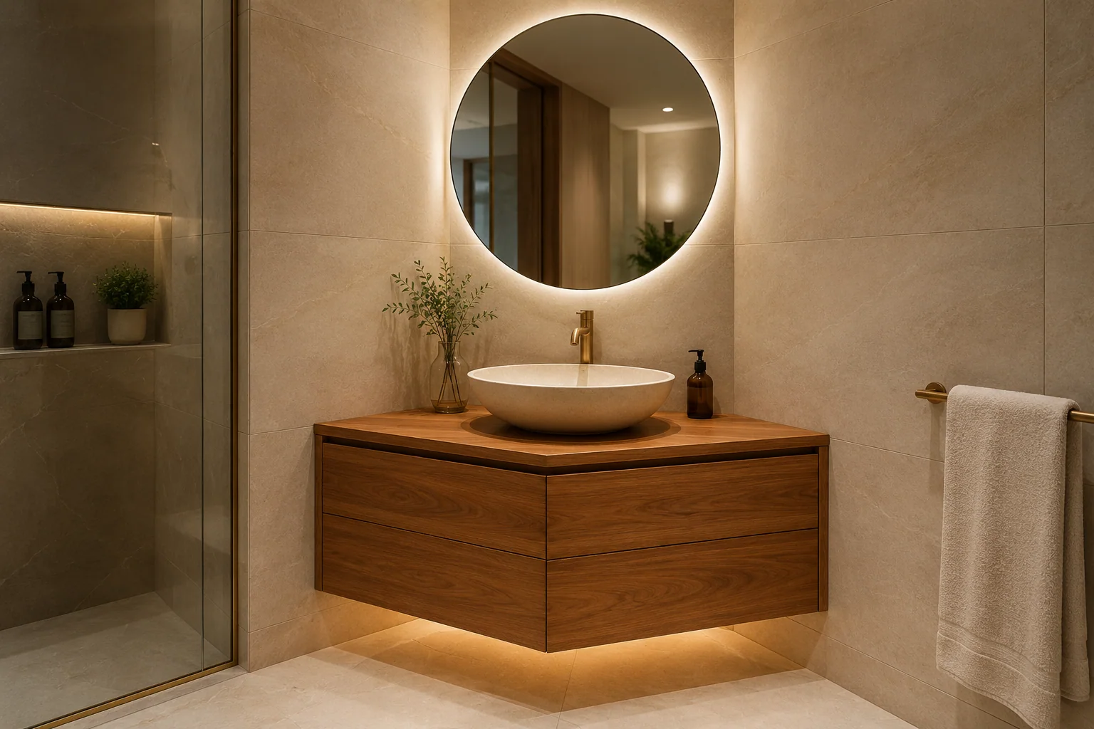 Corner bathroom vanity cabinet by Reedify Modulars Rohtak