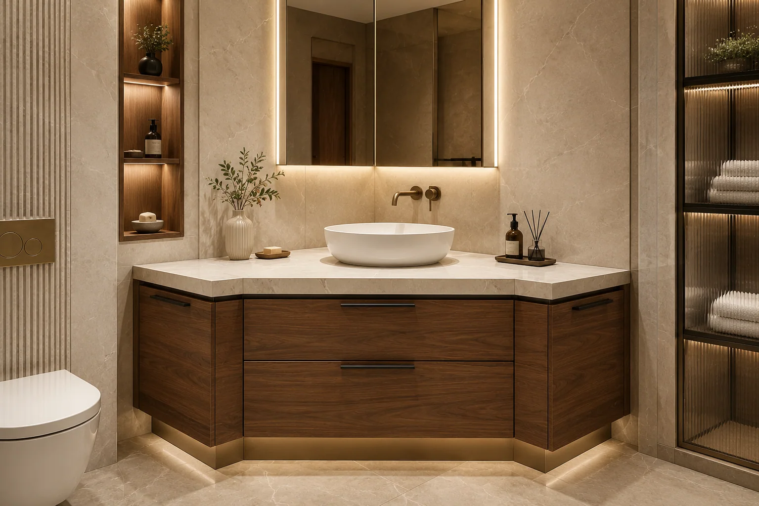 Corner bathroom vanity cabinet by Reedify Modulars Rohtak