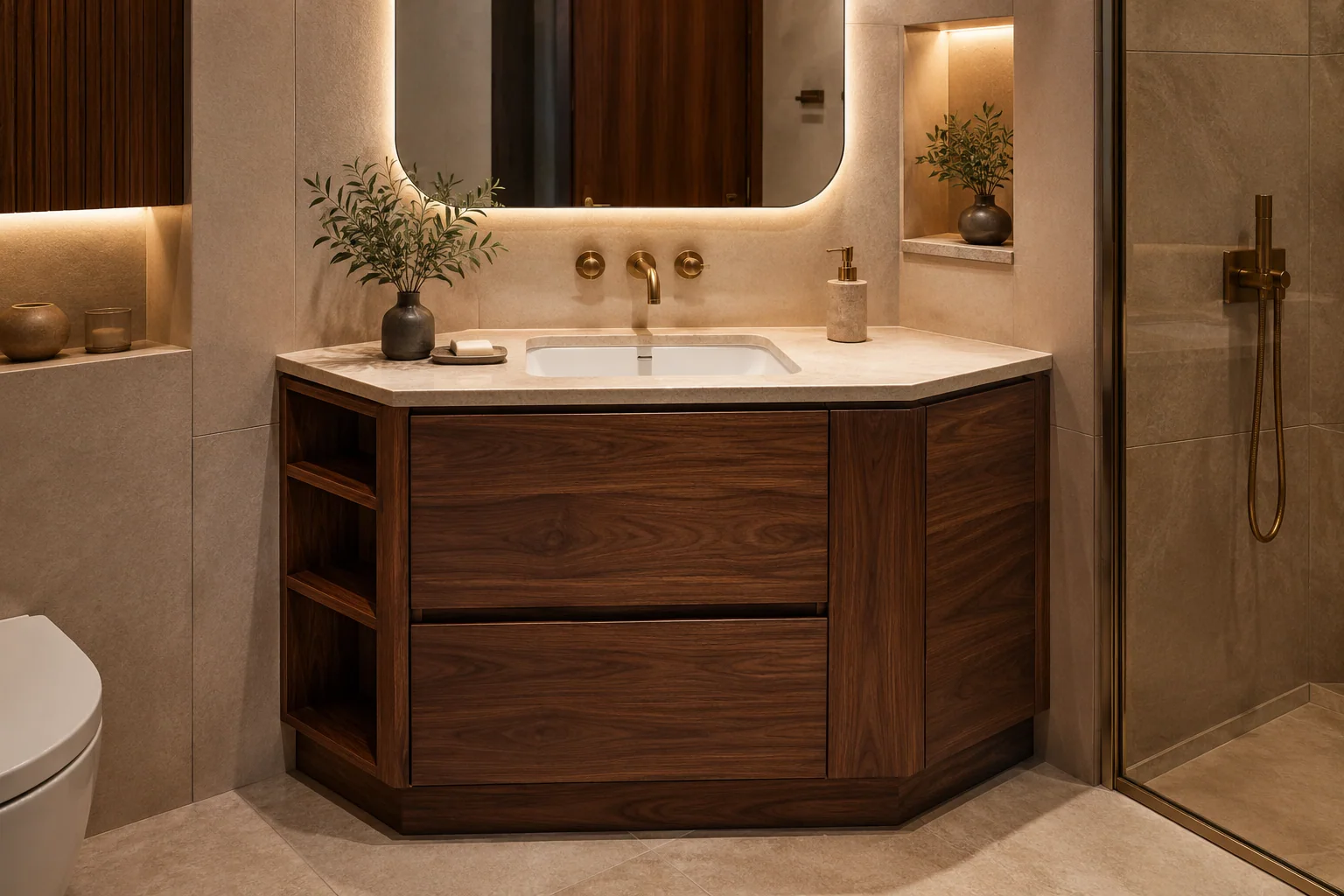 Corner bathroom vanity cabinet by Reedify Modulars Rohtak