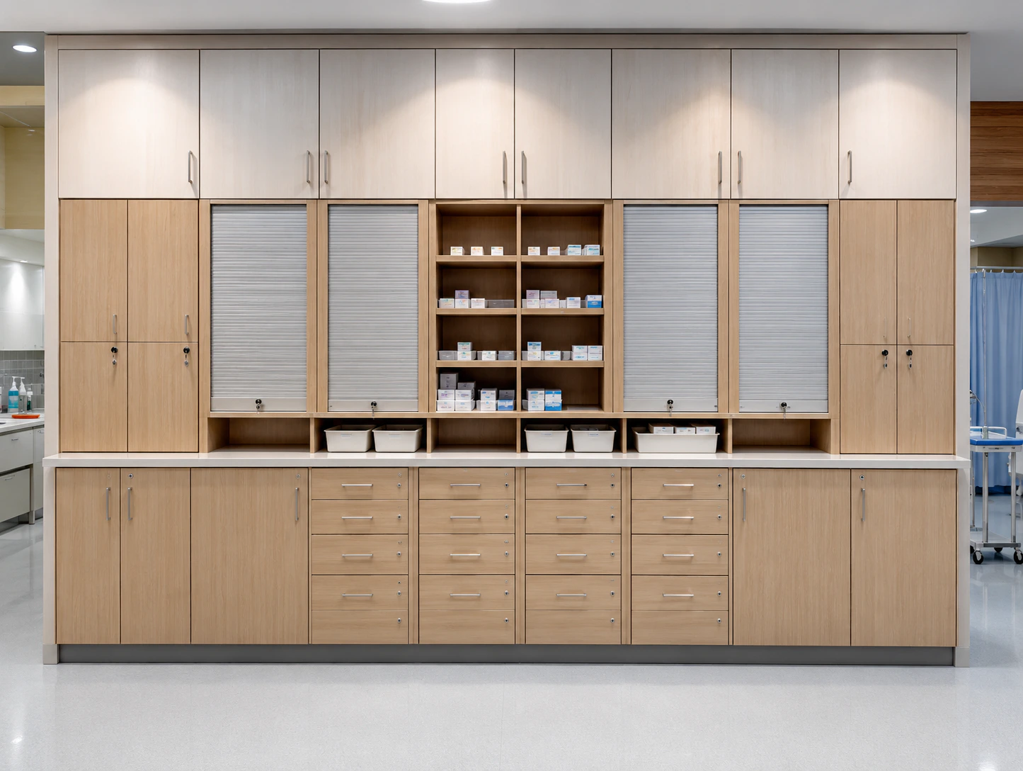 hospital furniture storage planning with medicine cabinets by Reedify Modulars