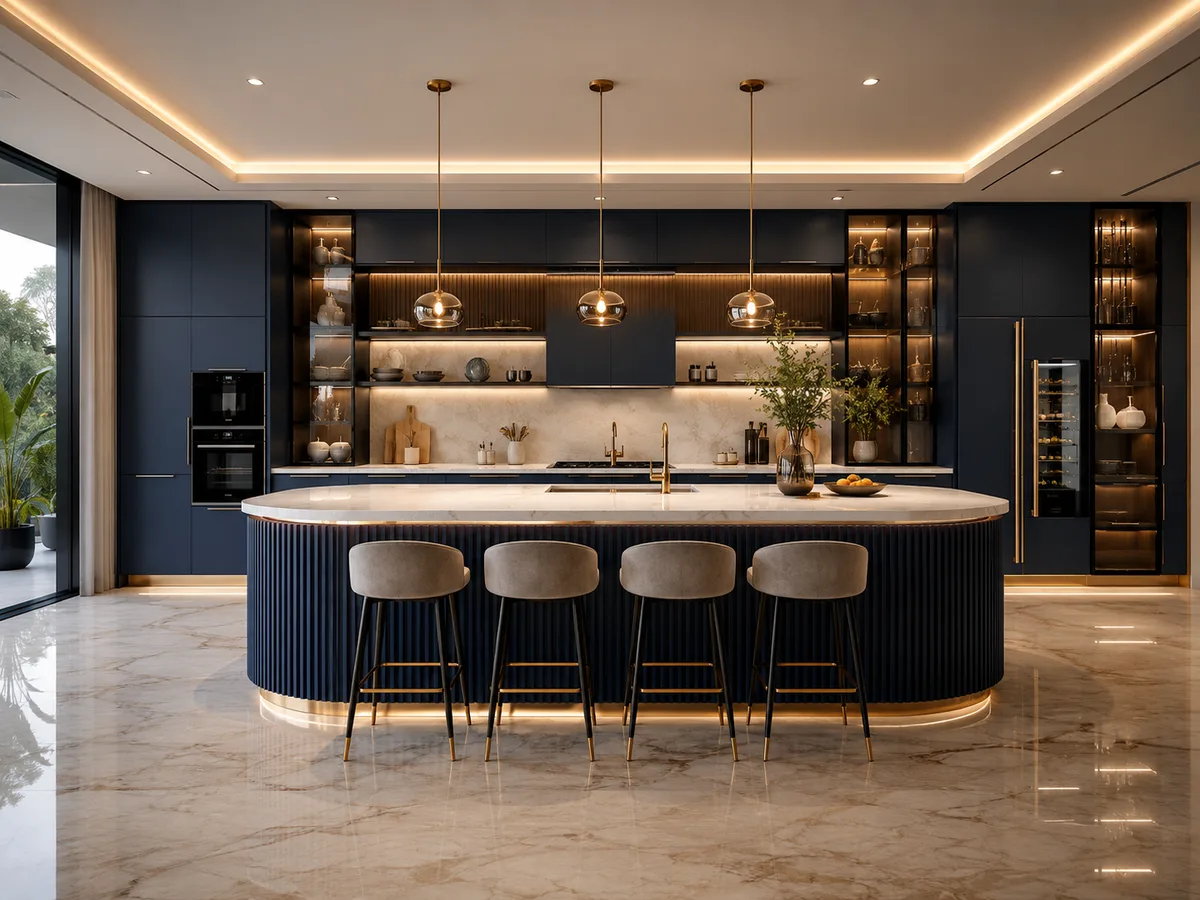 Modern Island Kitchen Dark Laminate Reedify