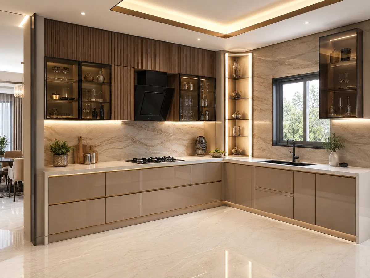 Professional site measurement team checking kitchen dimensions for modular furniture planning