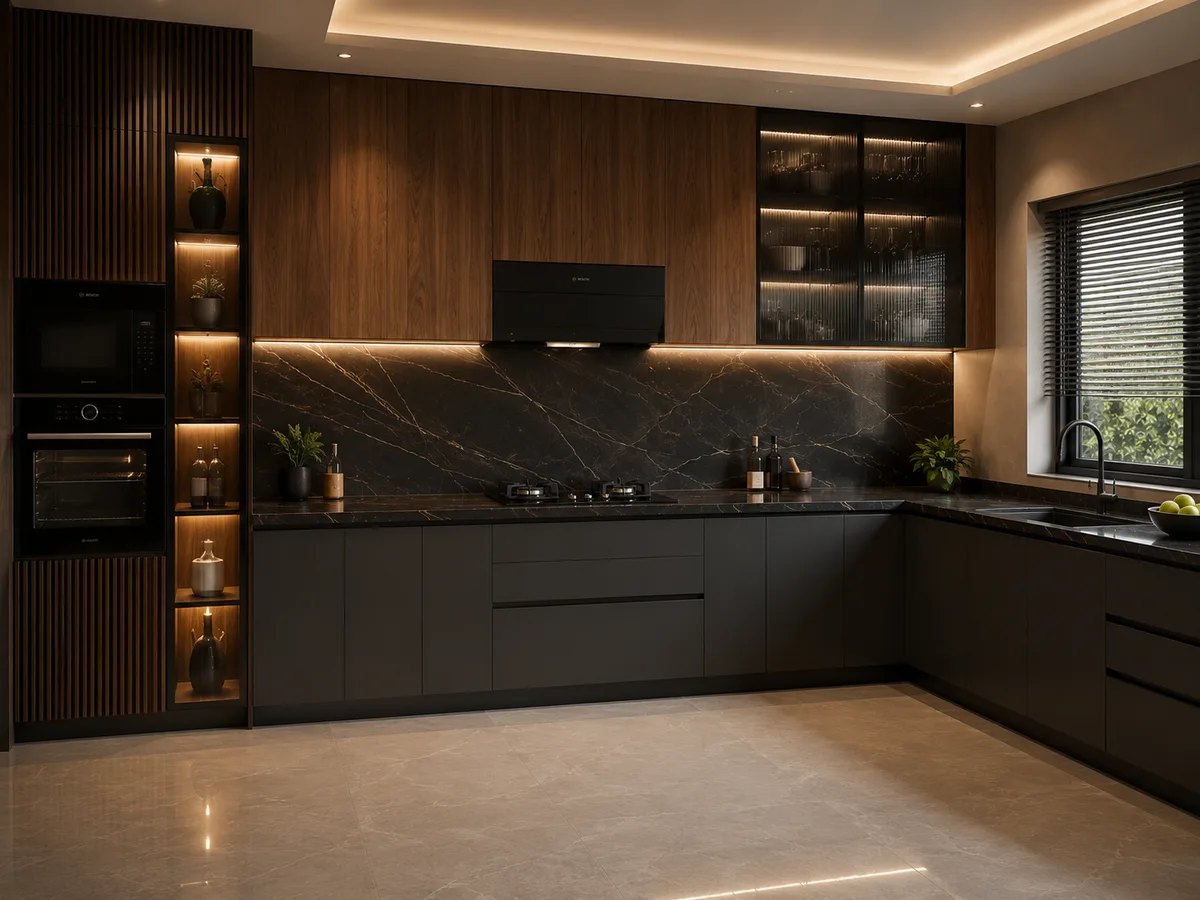 factory-made l shaped modular kitchen by Reedify Modulars Rohtak