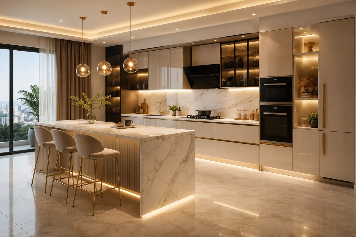 Peninsula Modular Kitchen Open Plan Reedify Rohtak