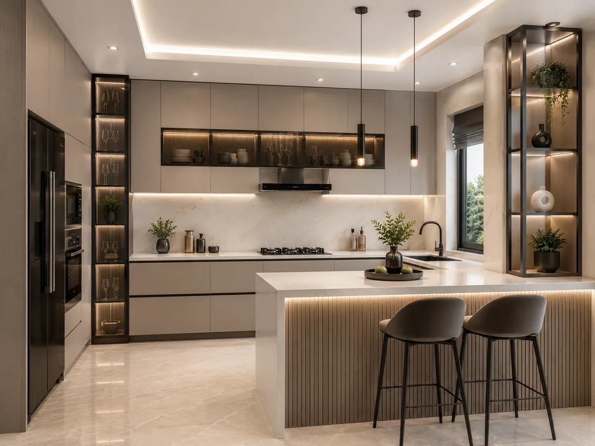 Peninsula Kitchen Quartz Countertop Reedify Rohtak