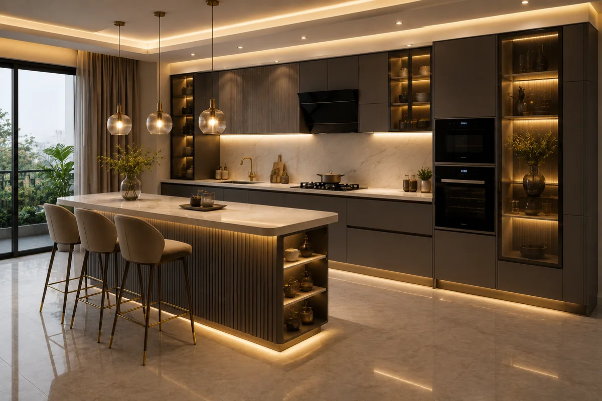 Peninsula Modular Kitchen Soft-Close Drawers Reedify