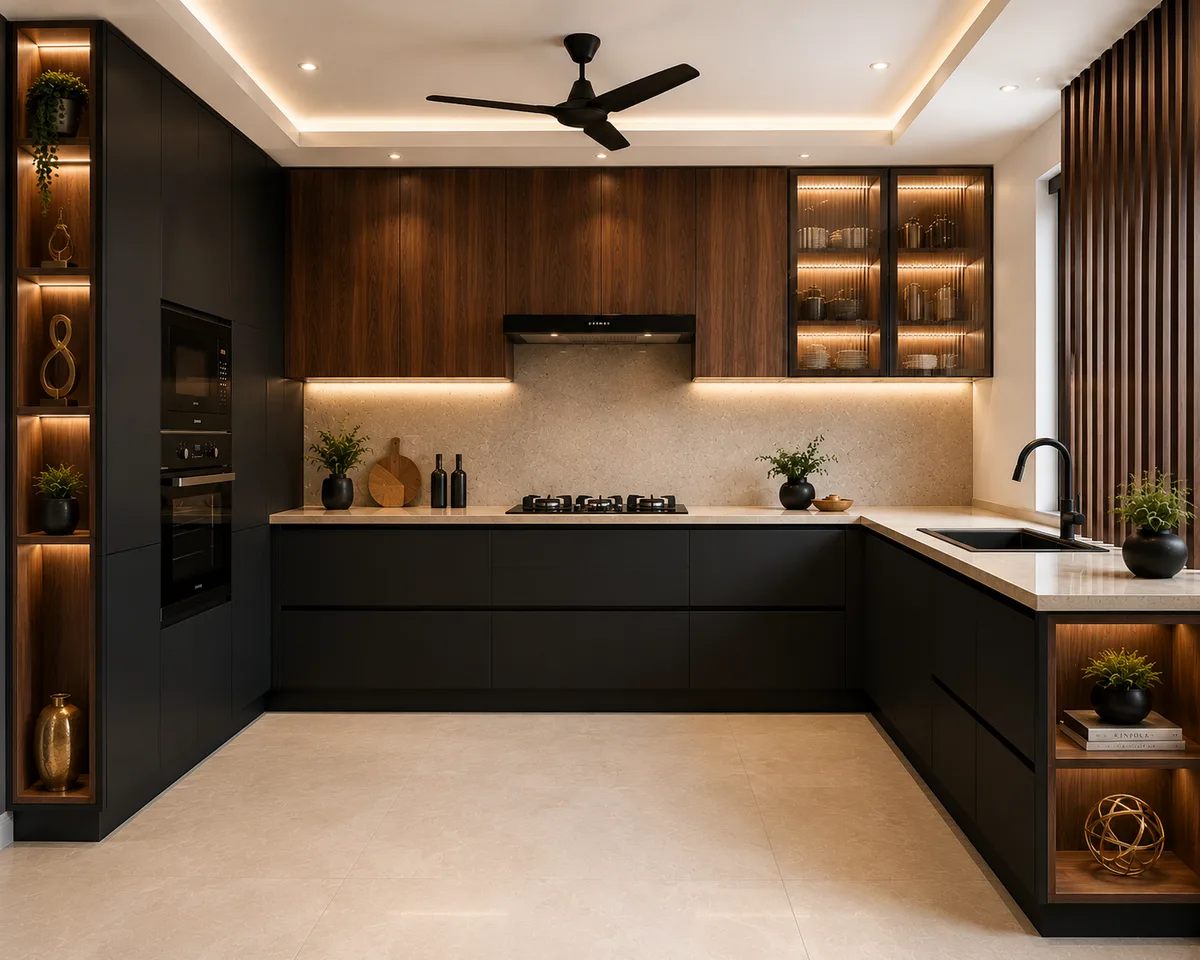 U-shaped modular kitchen in Gurgaon home