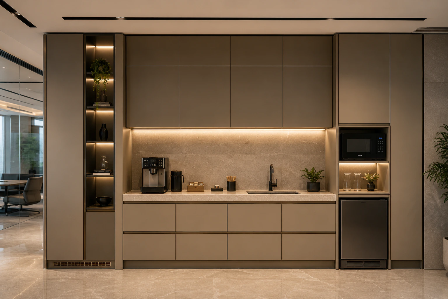 office pantry utility cabinet with counter and storage by Reedify Modulars
